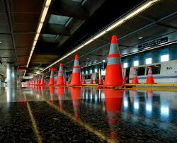 Traffic cones in factory for safety measures